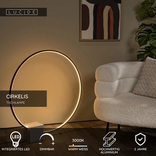 Lucide CIRKELIS - Tischlampe - Ø 83 cm - LED Dim. - 1x24W 3000K - Schwarz - USP